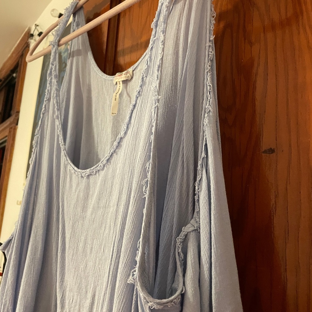 Baby Blue Flowey Frayed Hem Tank - Picture 2 of 3